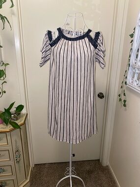 Charlotte Russe Navy and White Striped Cold-Shoulder Mini Dress